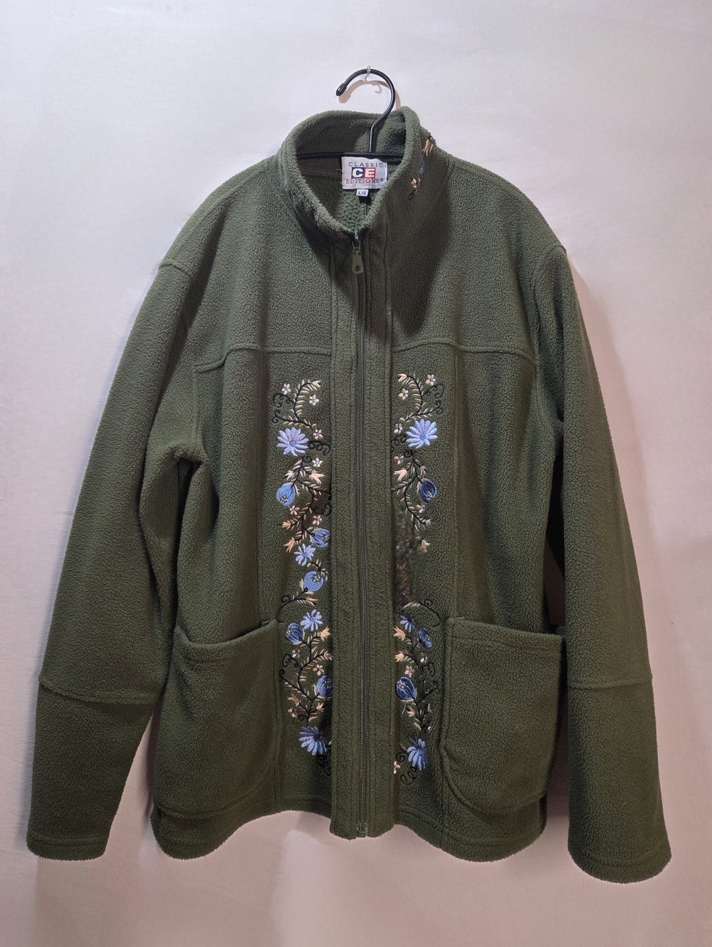 90s Grandmacore Green Full Zip Embroidered Floral Ladies Fleece Size Large